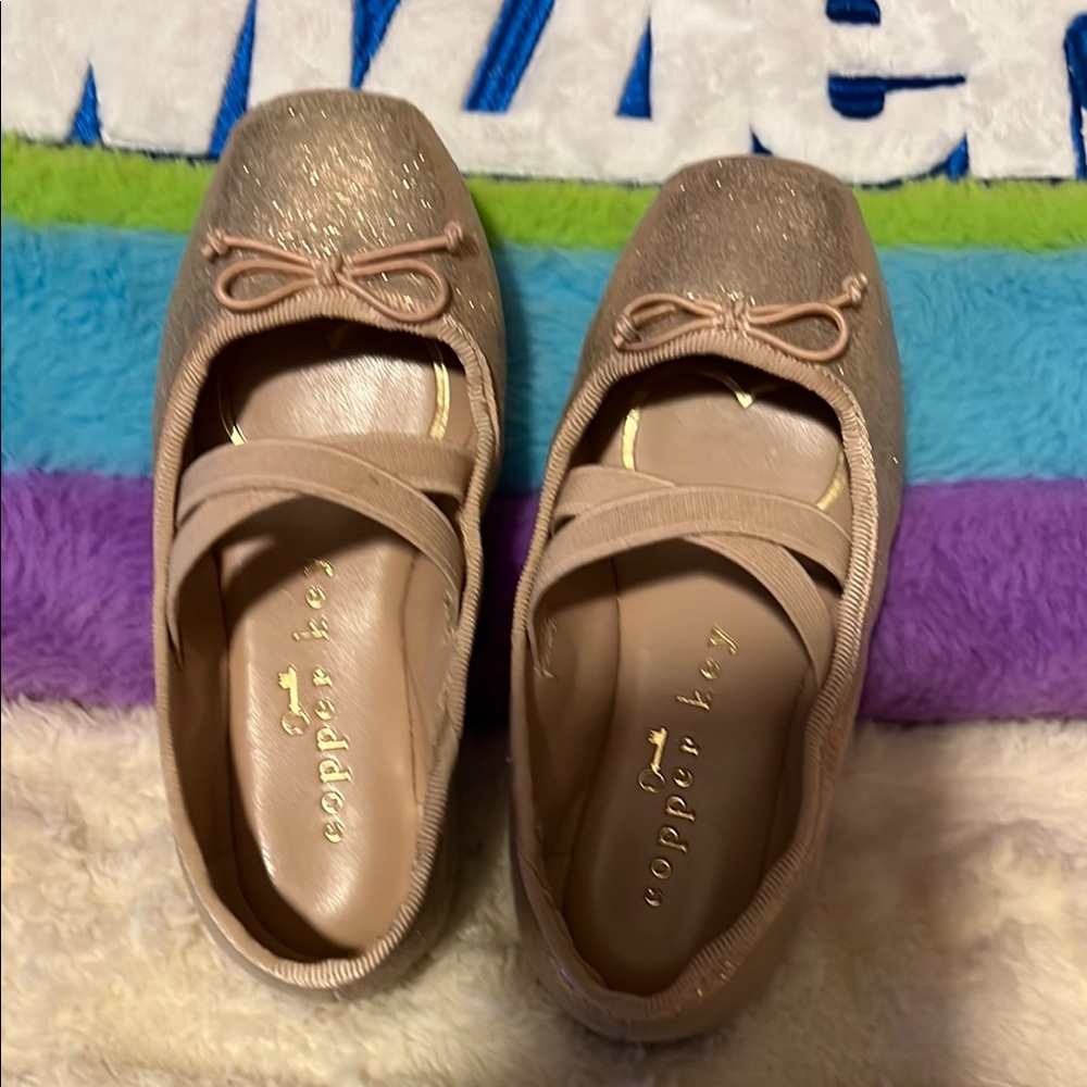 Girls Copper Key Glitter ballet Flats - Pink Size 9M